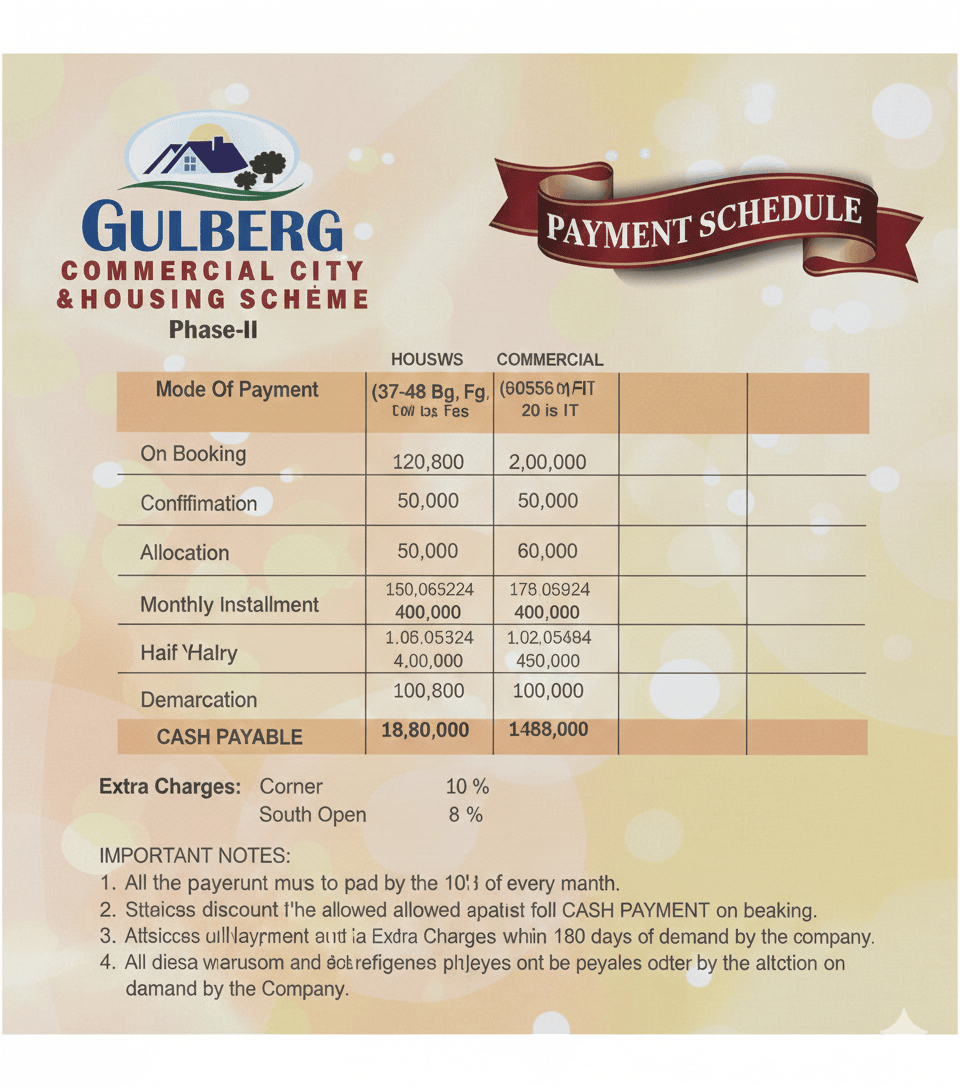 Gulberg Phase-II Official Payment Schedule