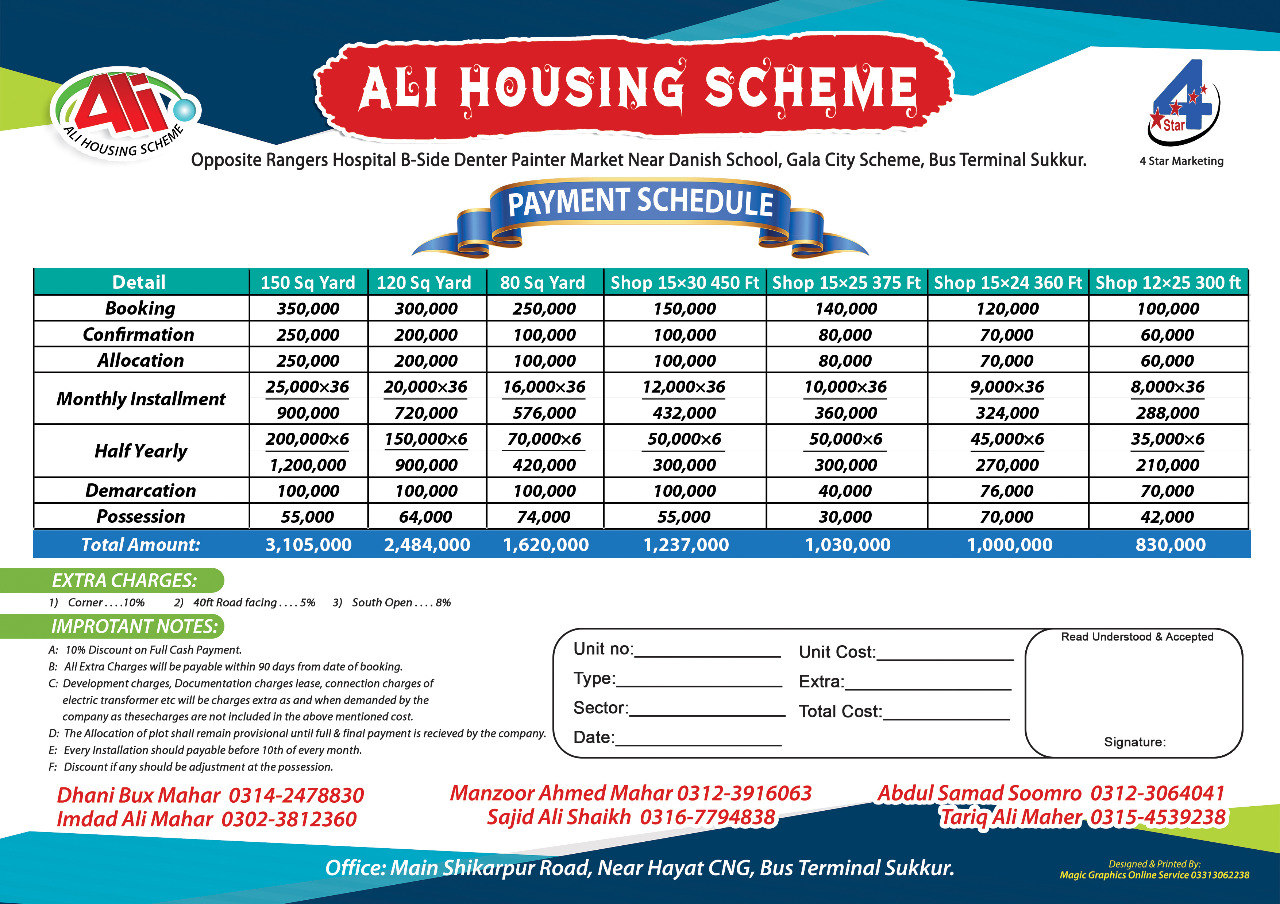 Ali Housing Scheme Payment Schedule